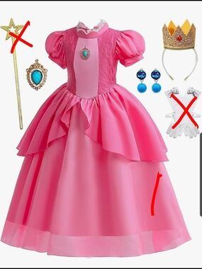 Girls' Pink Princess Peach Royal Costume Dress with Brooch 6-7 Year Olds